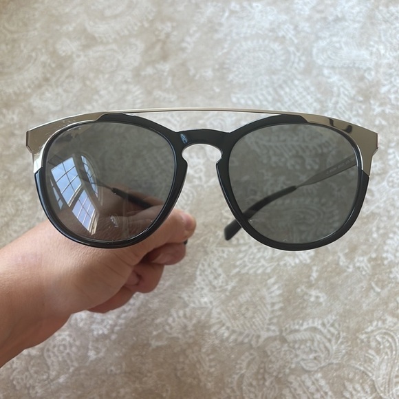 Furla Black & Silver Tone Full Rim Shiny Round Sunglasses w/ Havana Smoke Lens main image 6